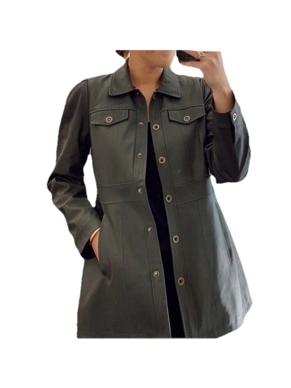 Anthropologie Maeve Kellie Faux Leather Coat Size 8 Gray Boho Chic Biker City